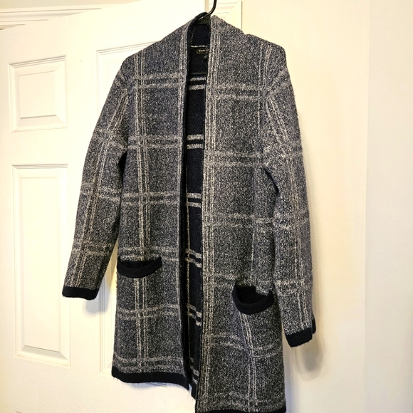 Banana Republic Sweaters - Banana Republic Navy Plaid Car Coat Cardigan